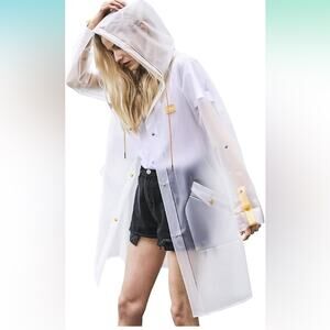 Amazon TPU Clear Transparent Hooded Raincoat Jacket Poncho - large